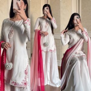 Designer Party Wear Look Pure Natural Crepe Silk Top & Plazzo With Dupatta set